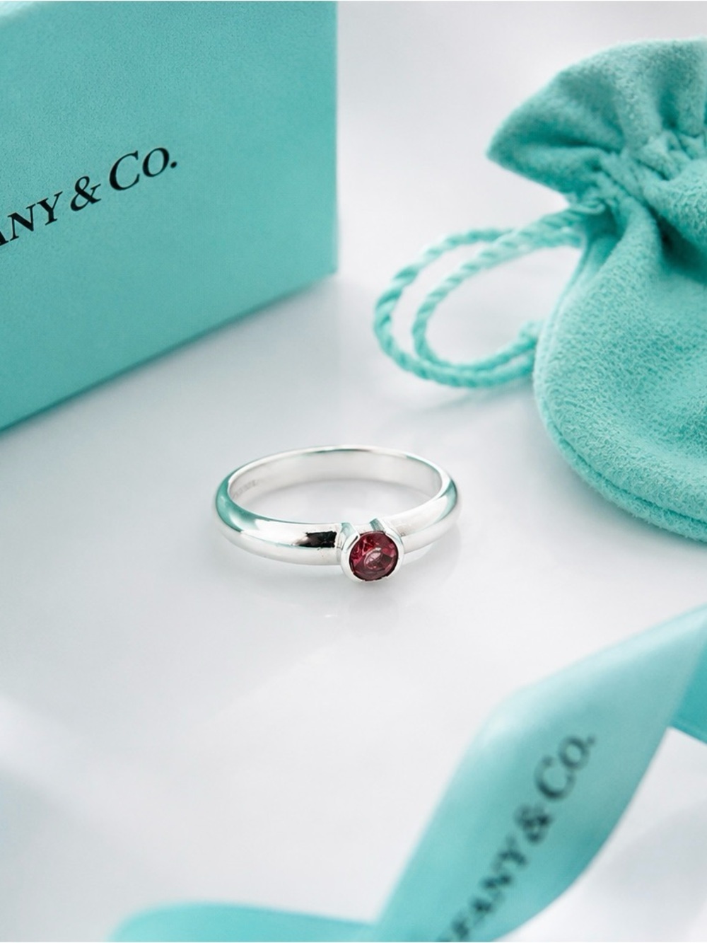 Vintage 2004 Tiffany & Co. Pink Tourmaline Sterling Silver Ring Sz 4.25